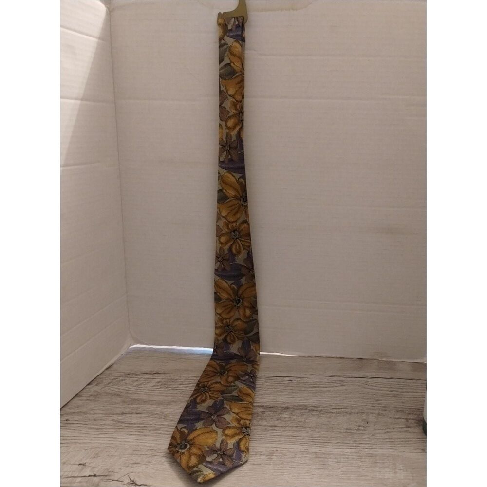 Wembley Floral Mens Tie Yellow & Purple 57" Vintage Polyester Necktie